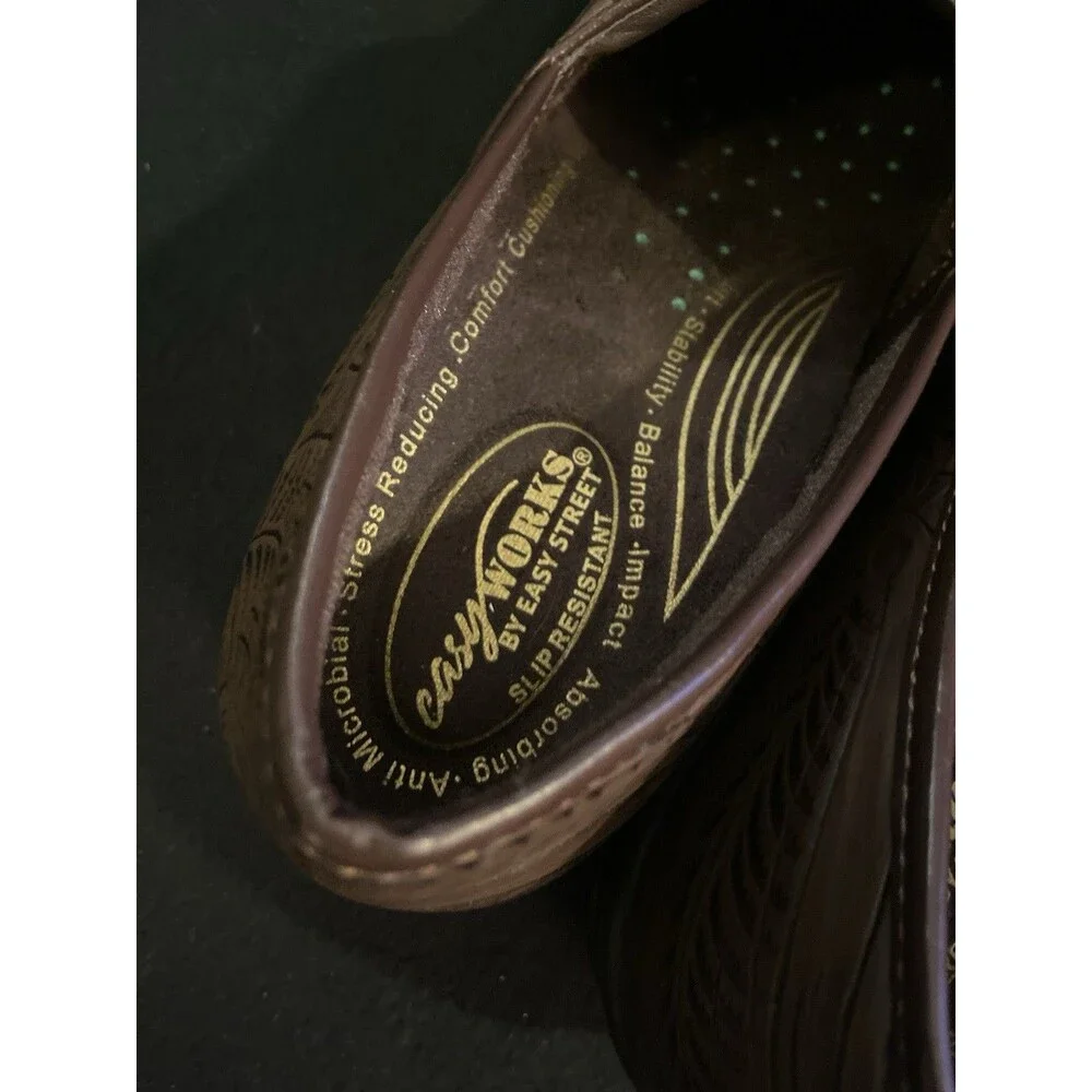 Women's Clogs Chef Nurse Shoes Floral Size 9.5 Brown Comfort Slip On Easy Street